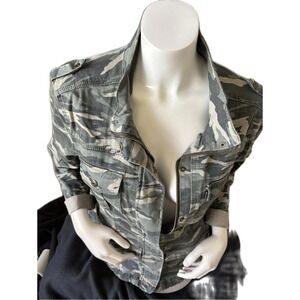 Kensie Jeans Camouflage Military Jacket Womens XL Green Gray Moto Utility - XL